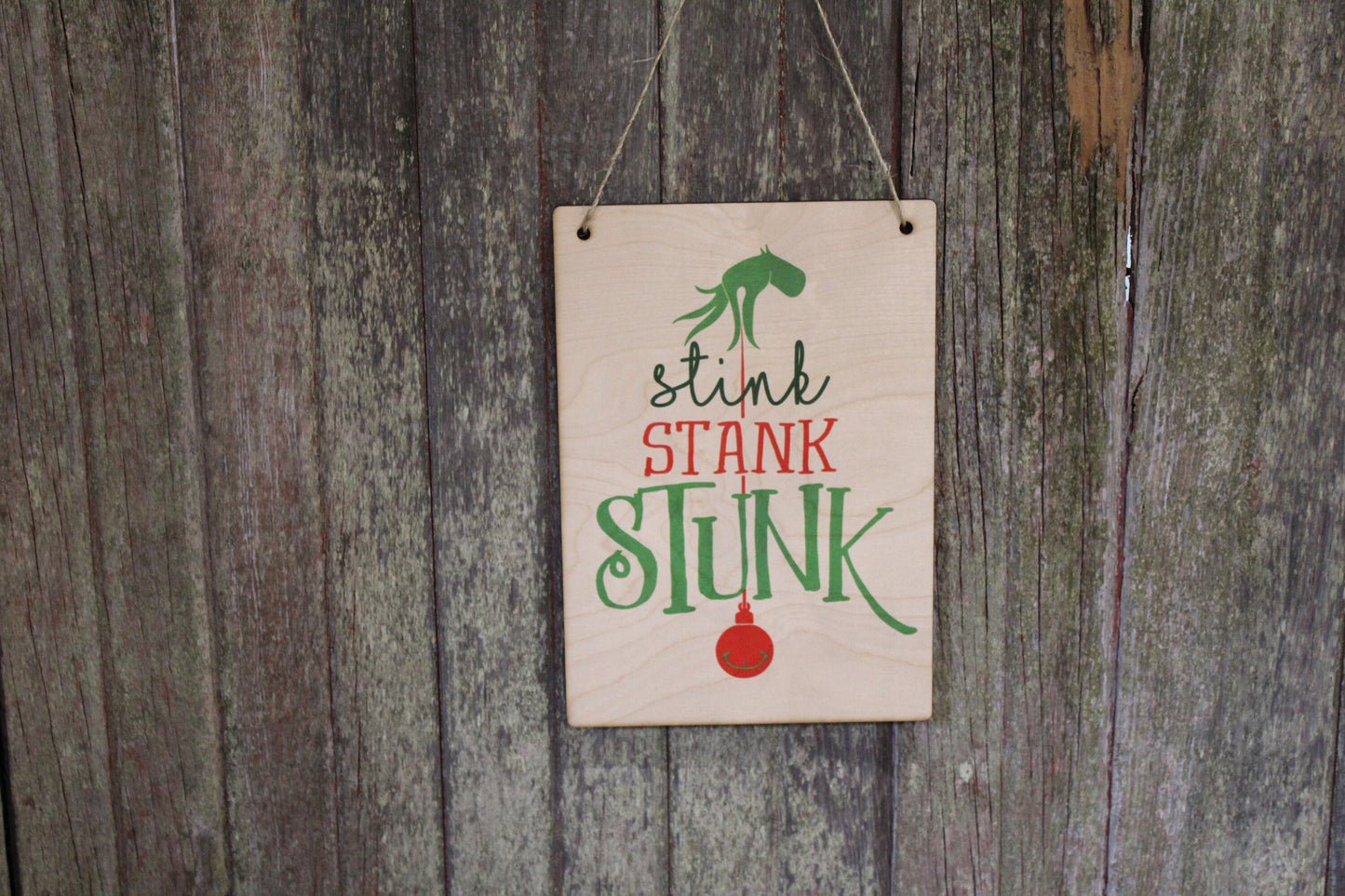 Stink Stank Stunk Sign Wall Mean One Décor Christmas Tree Wood Print Entry Way Front Door Decoration Winter Ornament Green Hand