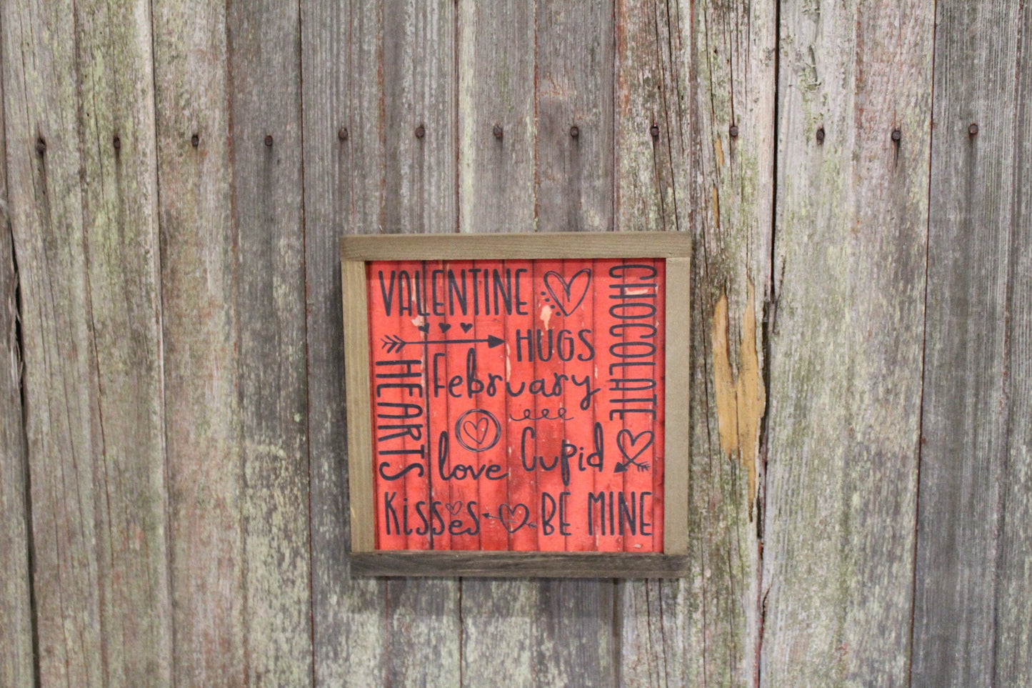 Valentines Wood Sign XOXO Text February Kiss Hug Phrases Heart Sweetest Day Valentines Day Red Shiplap Print Art Farmhouse Primitive Rustic