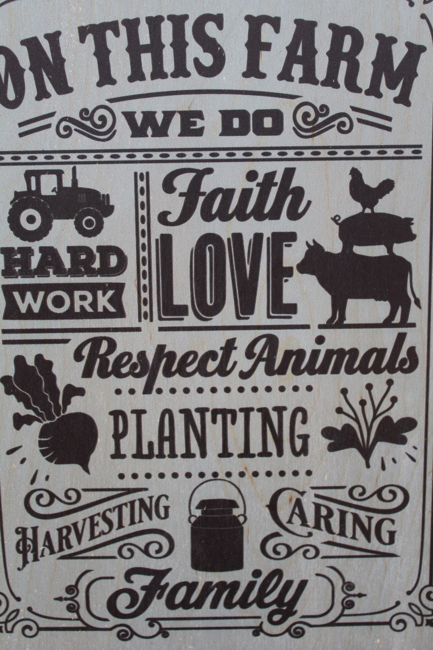 Farm Life Wood Sign On The Farm Love Work Tractor Faith Family Caring List of Quotes Farmhouse Rustic Barn Wood Decoration Pig Rooster Cow