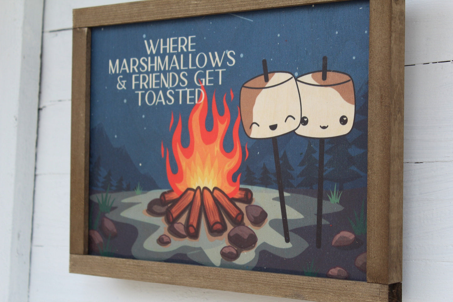 Campfire Sign Where Marshmallows and Friends Get Toasted Wood Sign Cute Kawaii Mellows Camp Fire Bonfire Funny Rustic Wall Art Wood