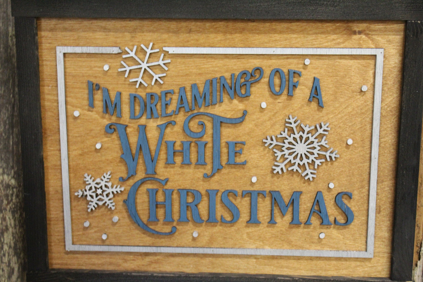 I'm Dreaming of a White Christmas Wood Sign Decoration Winter 3D Raised Text Country Farmhouse Cabin Decor Snowflake Merry Nostalgic Vintage