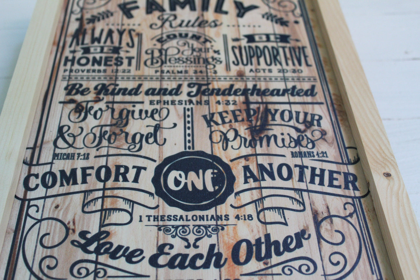 Family Rules List Wood Sign Honest Blessings Supportive Wall Hanging Decoration Standards Principles Farmhouse Rustic Code Print