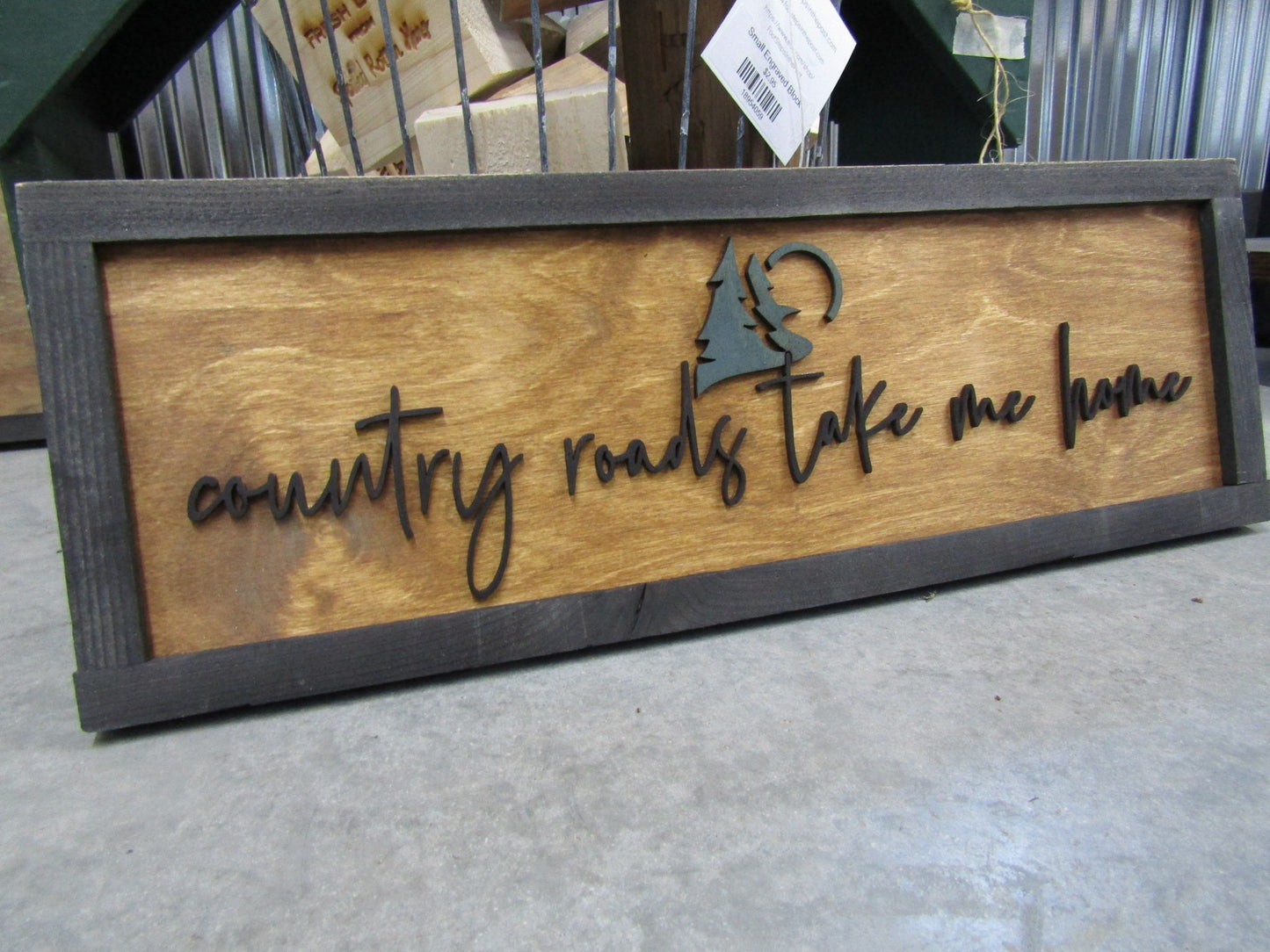 Rustic Primitive Country Roads Take Me Home Music Country Living Farmhouse Camp Home Decor Wall Hanging Cute Pine Moon Land Handmade 3D Sign