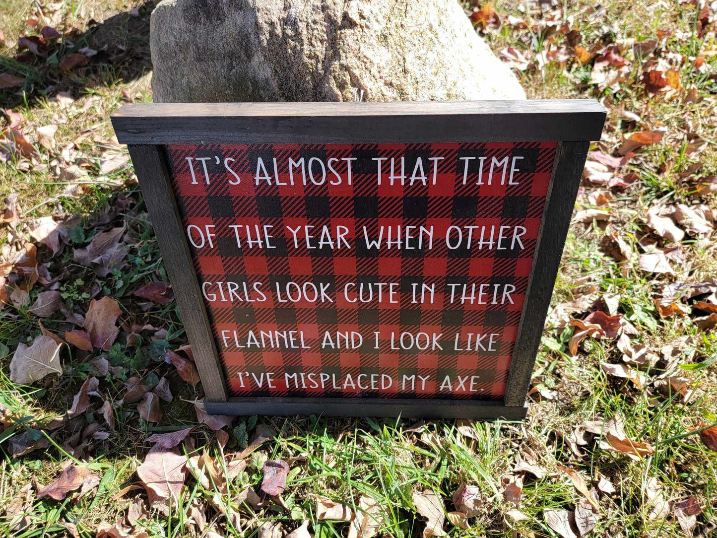 Flannel Plaid Cute Joke Lumberjack Outfit Fall Autumn Humor Framed Brown Printed Art Farmhouse Primitive Rustic