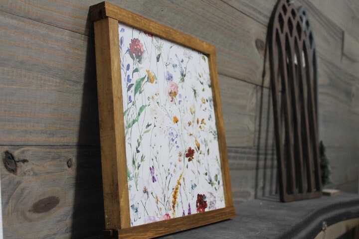 Floral Printed Sign Wildflower Spring Framed Art Wall Decor Handmade Flowers Colorful Simple Little Girls Room Bathroom