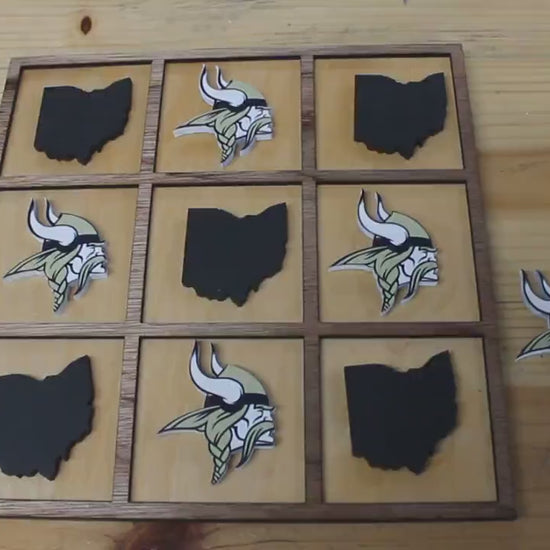Teays Valley Vikings Ohio School Mascot Gift Spirit Handmade Tic Tac Toe Stained Game Wooden Vacation Family boardgame Laser cut engraved