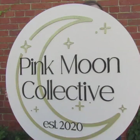 Custom Sign Round Business Commerical Signage Minimalist Made to Order Pink Moon Store Front Small Shop Logo Moon Circle Wooden Handmade