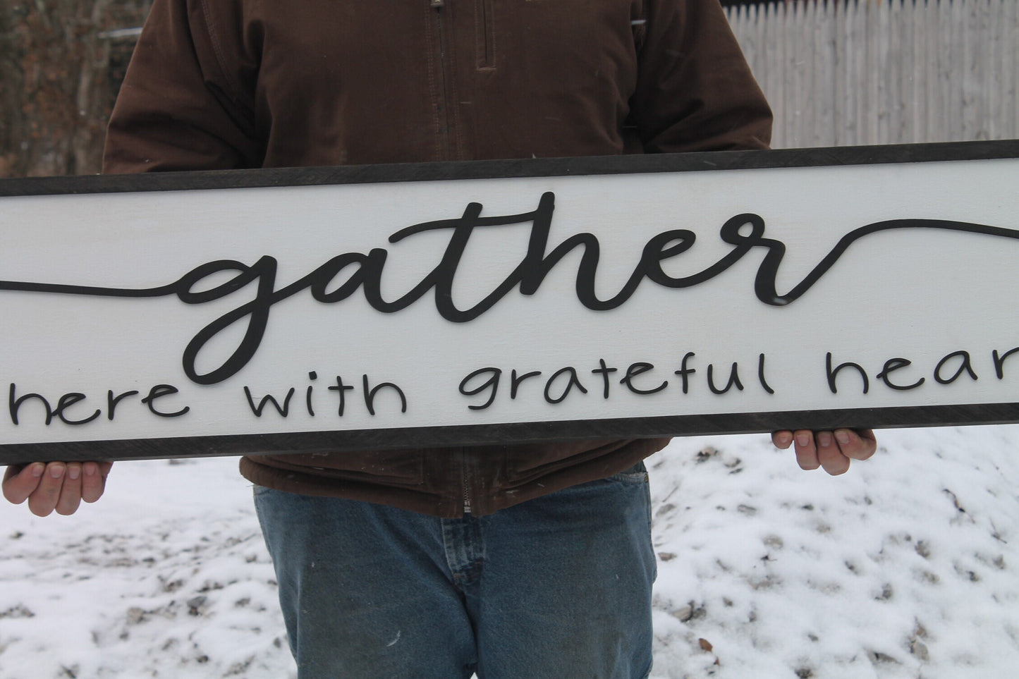 Gather Here with Grateful Hearts,Large Raised Letter, Large Custom Sign, Over-sized, Wood, Extra Large, Couch Sign, Fireplace Sign, Gift
