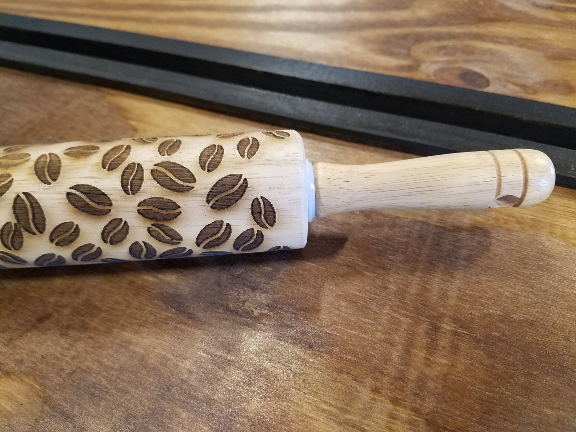 Coffee Bean, Gift, Embossed, Engraved, Wooden Rolling Pin, Pottery Press, Cookie Stamp, Laser, Hardwood, Pattern, 10 inch, Texture textured