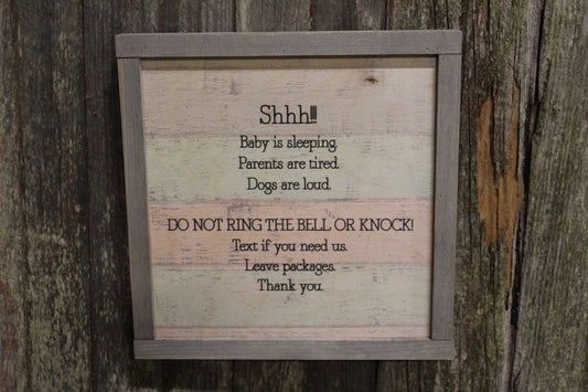 Shhh Baby Is Sleeping Framed Pallet Sign Wood Gray Pastel Colors Do Not Ring Bell Wall Art Farmhouse Primitive Rustic Decoration Decor