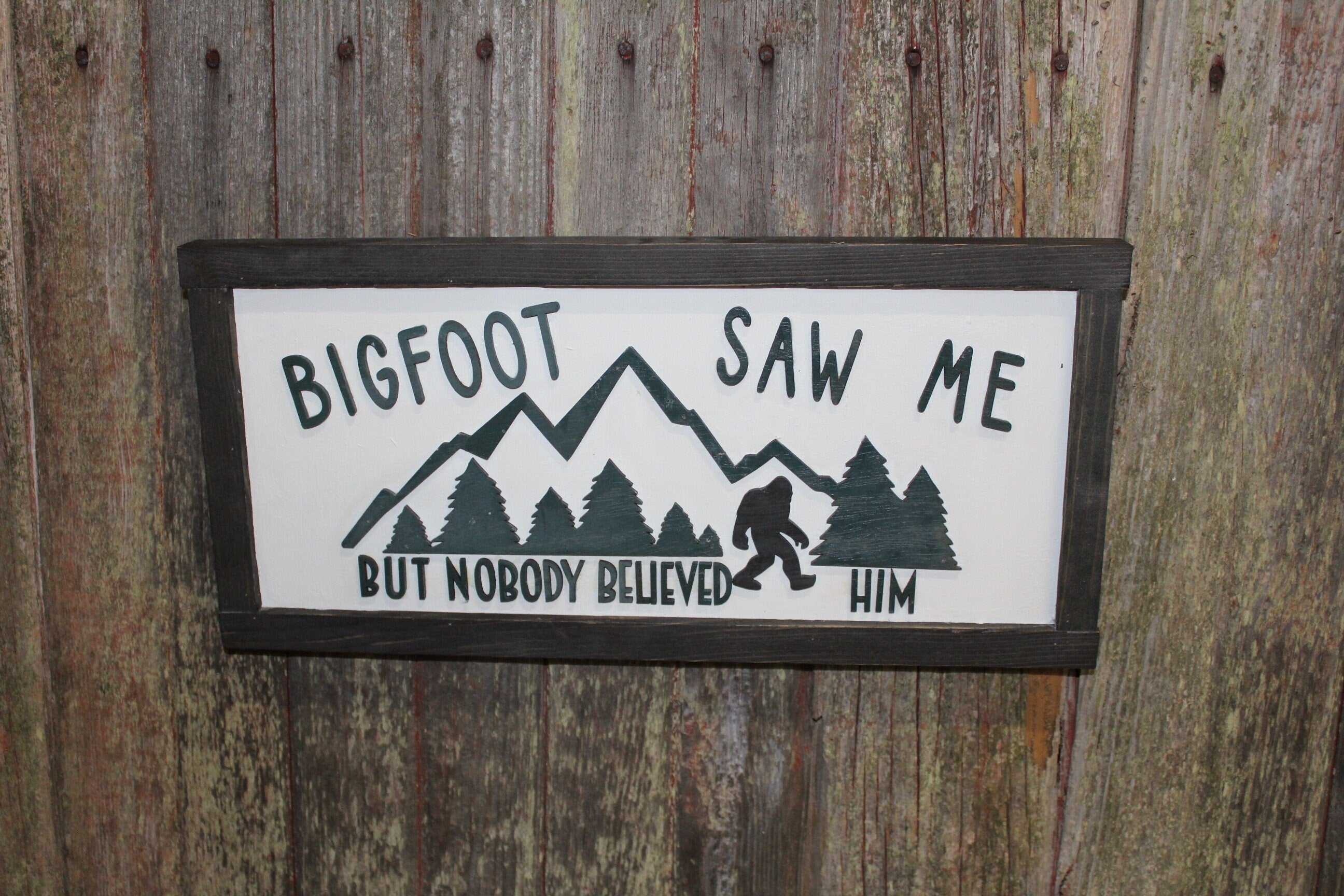 Bigfoot Saw Me but Nobody Believes Him, Sasquatch Silhouette, Woods 4 in 1 Bluetooth  Speaker Can Koozie, White Speaker 