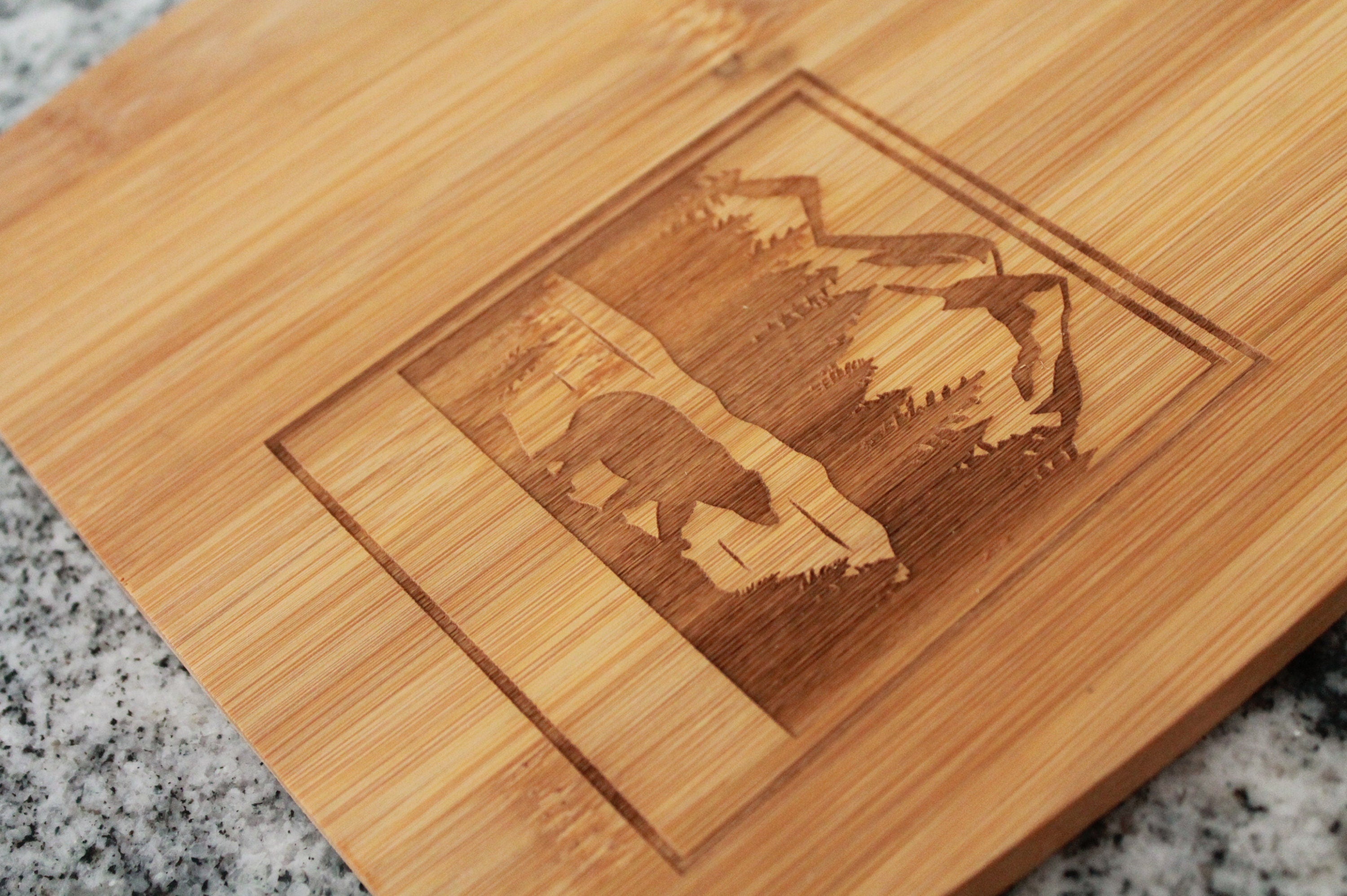 Wooden Engraved Cutting Board Bear Mountain Scene Cabin Rustic Country –  Footsteps in the Past