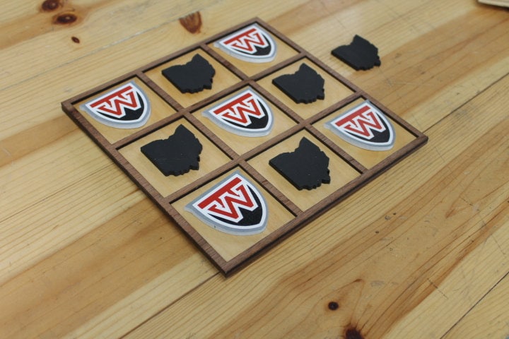 Westfall Mustangs Sheild Ohio School Mascot Gift Spirit Handmade Tic Tac Toe Stained Game Wooden Vacation Family boardgame cut engraved