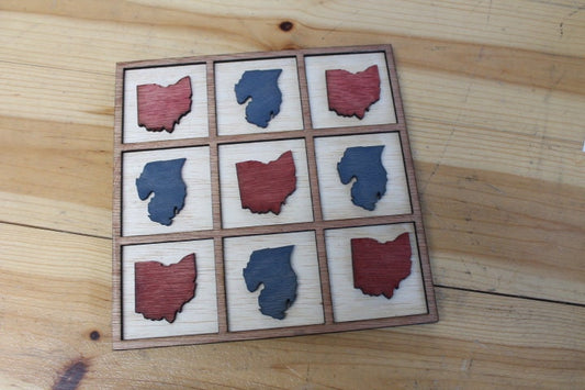Ohio Michigan Scarlet Red Azure Blue Handmade Tic Tac Toe Stained game Wooden Lodge Vacation Family game boardgame Laser cut engraved