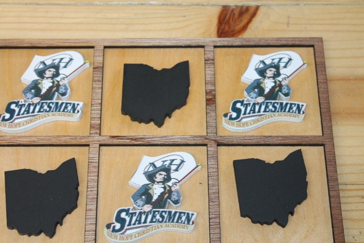 New Hope Christian Academy Ohio School Statesman Handmade Tic Tac Toe Stained game Wooden Vacation Family game boardgame Laser cut engraved
