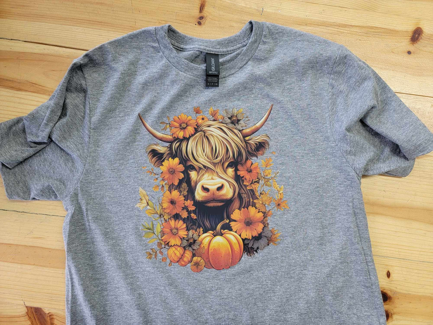 Highland Cow One Pumpkin and Flowers Shirt