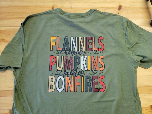 Flannels Hayrides Pumpkins Sweaters Bonfires Fall Shirt