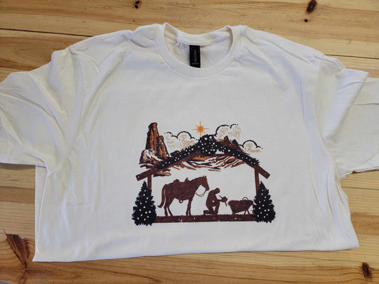 Cowboy and Horse at the Manger Western Shirt