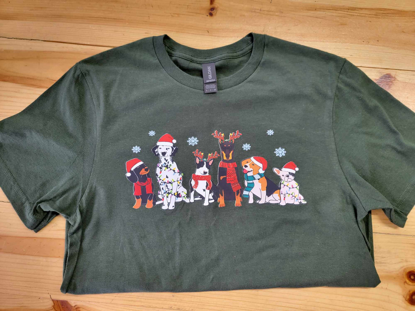 Six Dogs in Santa Hats & Reindeer Ears Christmas Shirt