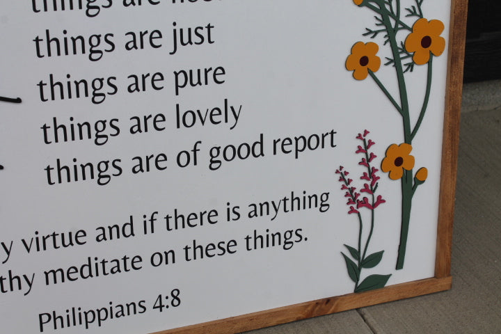 Whatever is True Philippians 4:8 Raised Floral Printed Image Uplifting Faith Bible Verse Spiritual Home Decor Handmade Library Remind Beauty