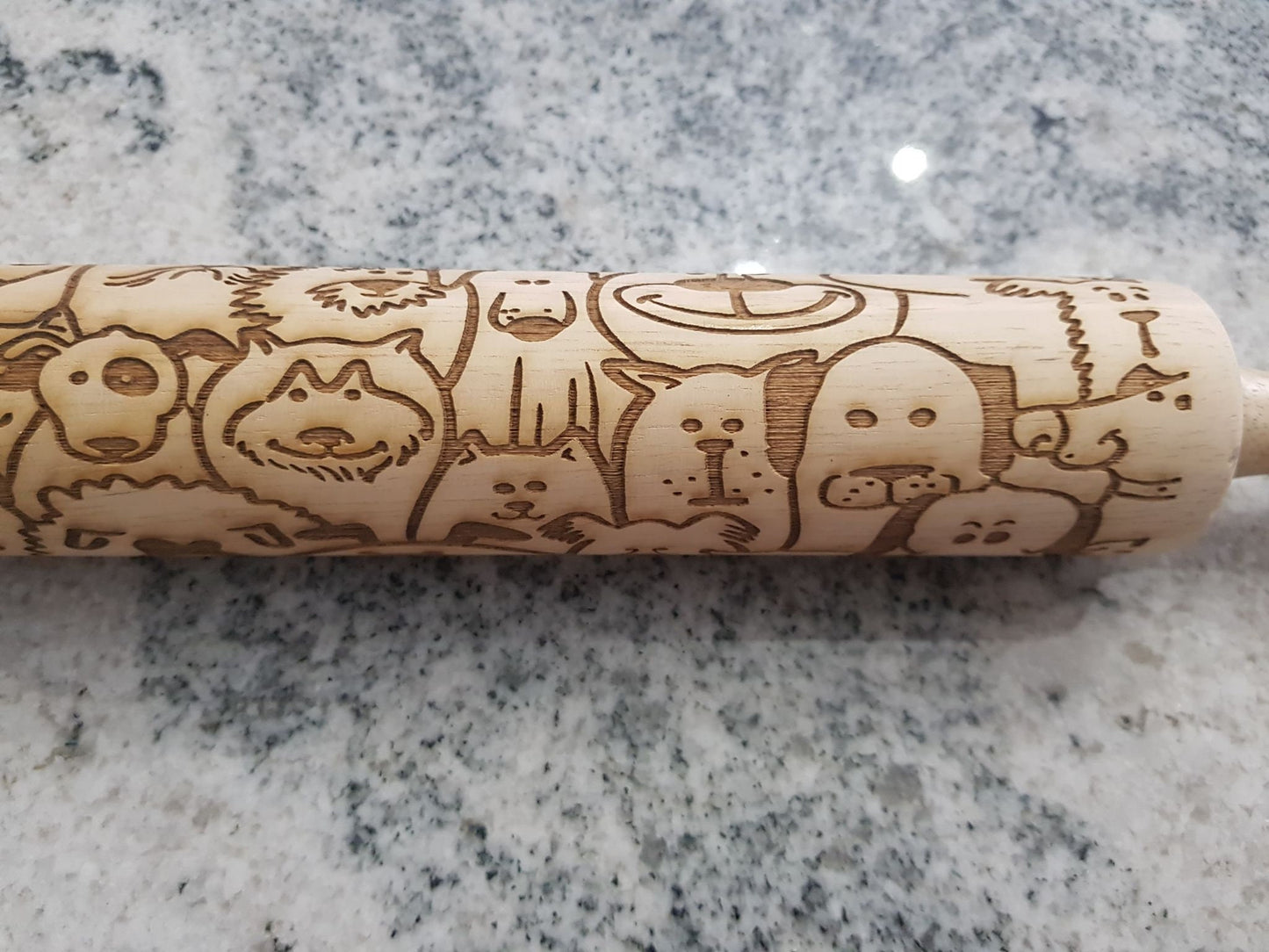 Dog, Cat, Puppy, Kitten, Pets, Texture, Rolling Pin, Embossed, Engraved, Wood, Cookie Stamp, Laser, Hardwood 10 inch, Design, Pottery