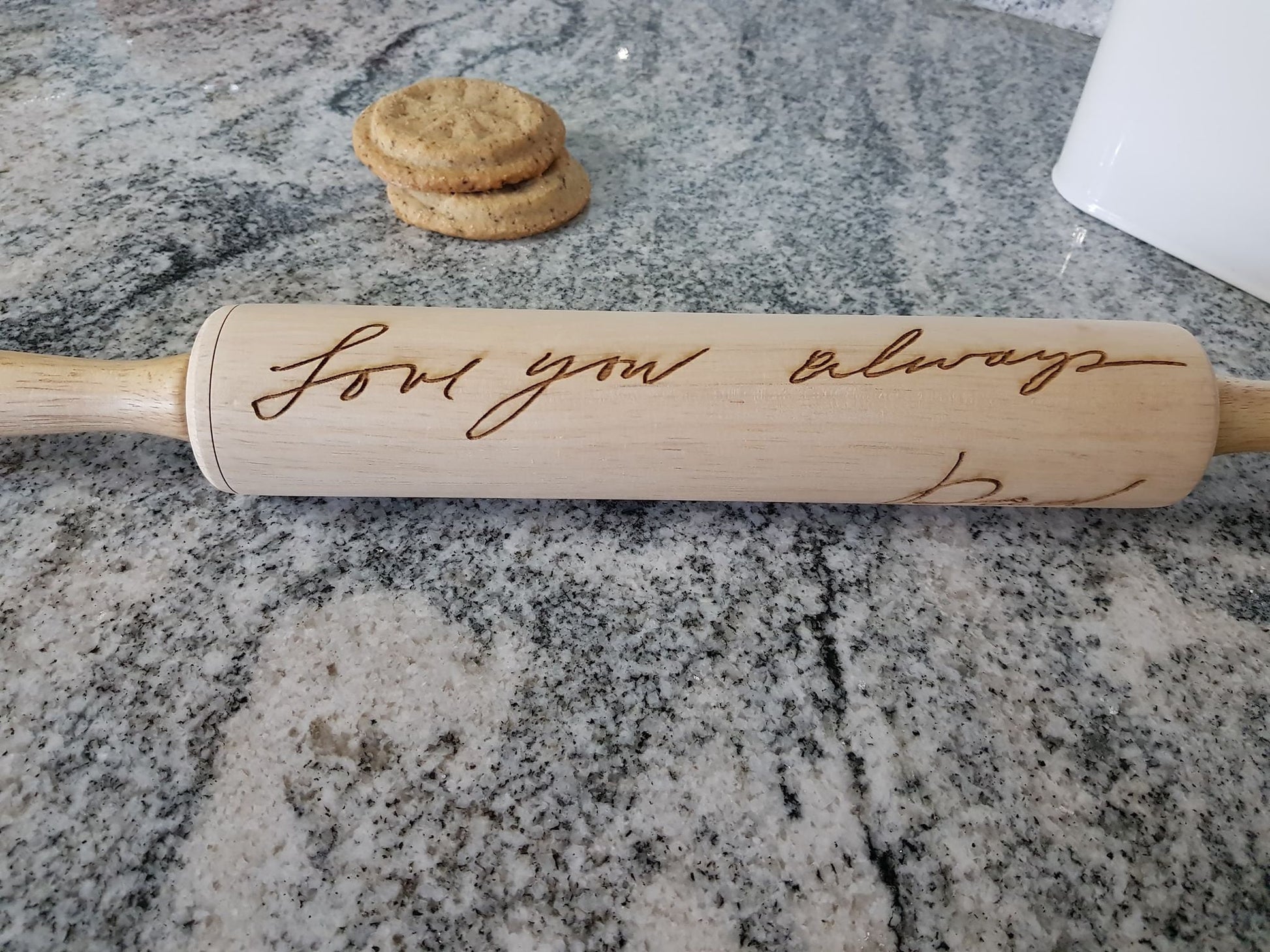 Handwriting, Loved Ones Signature, Rolling Pin, Embossed, Engraved, Wooden Rolling Pin, Cookie Stamp, Laser, Hardwood 10 inch, pottery