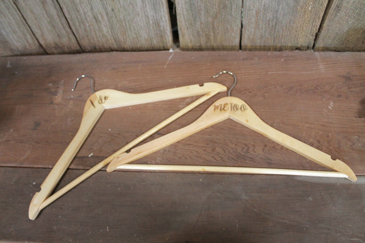 I Do I me Too Matching Bride and Groom Clothes Hanger Engraved Hard Wood Sturdy Dress Wedding Gift Set