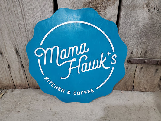 Large Bottle Cap Round Scalloped Mamas Kitchen Coffee Sign Business Sign Commercial Signage 3D Raised Text Your Logo XL Made to Order