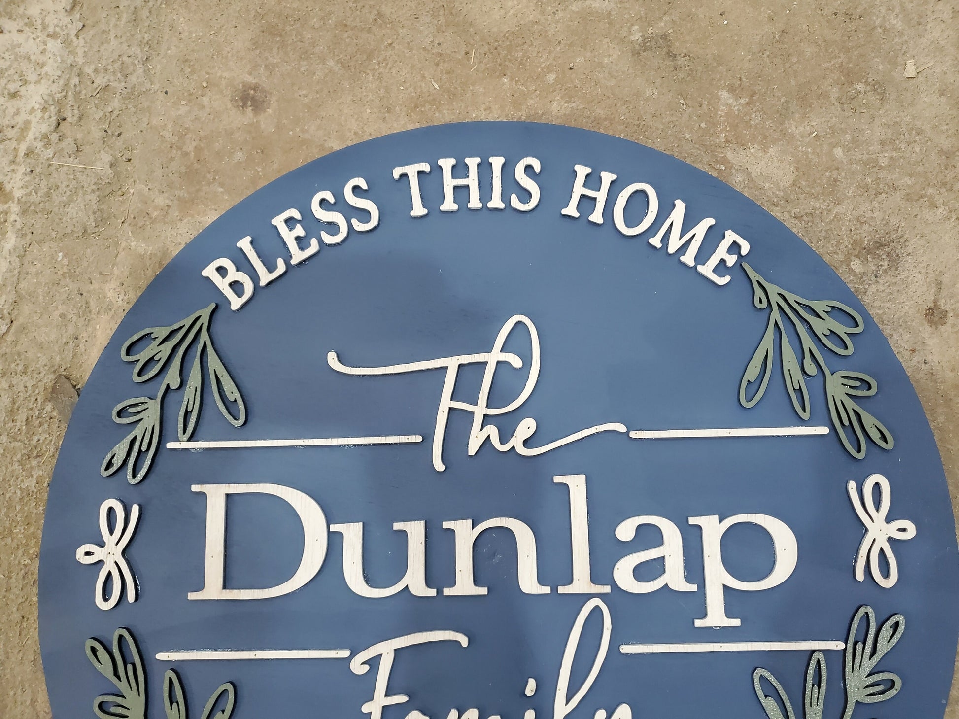 Custom Home Last Name Family Name Sign Bless this Home Door House Warming Established Circle Plaque Round Large 3D Raised Image Laser Cut