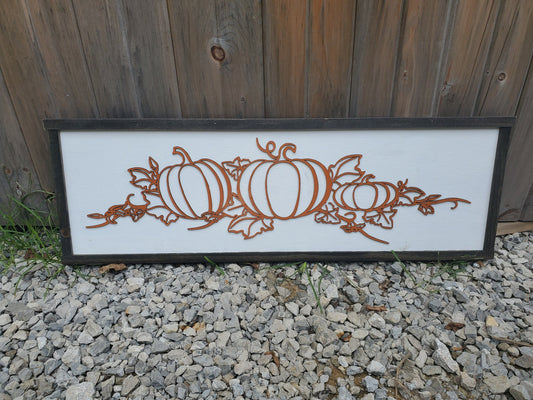 Pumpkins, Scroll, Leaves, Line Drawing, Sketch, Autumn, Fall, Thanksgiving, Decor, Wall, Wood, 3D, Laser Cut, Primitive, Rustic, Raised