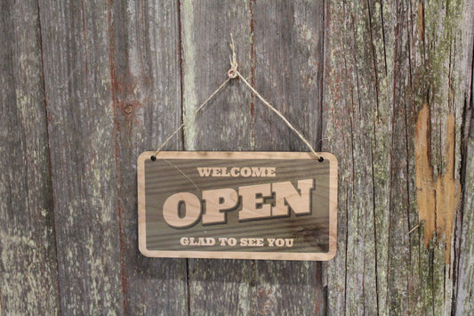 Open Closed Sign Green Welcome Glad To See You Sorry We'll See You Later Double Sided Close Vintage Wooden Front Door Entry Way