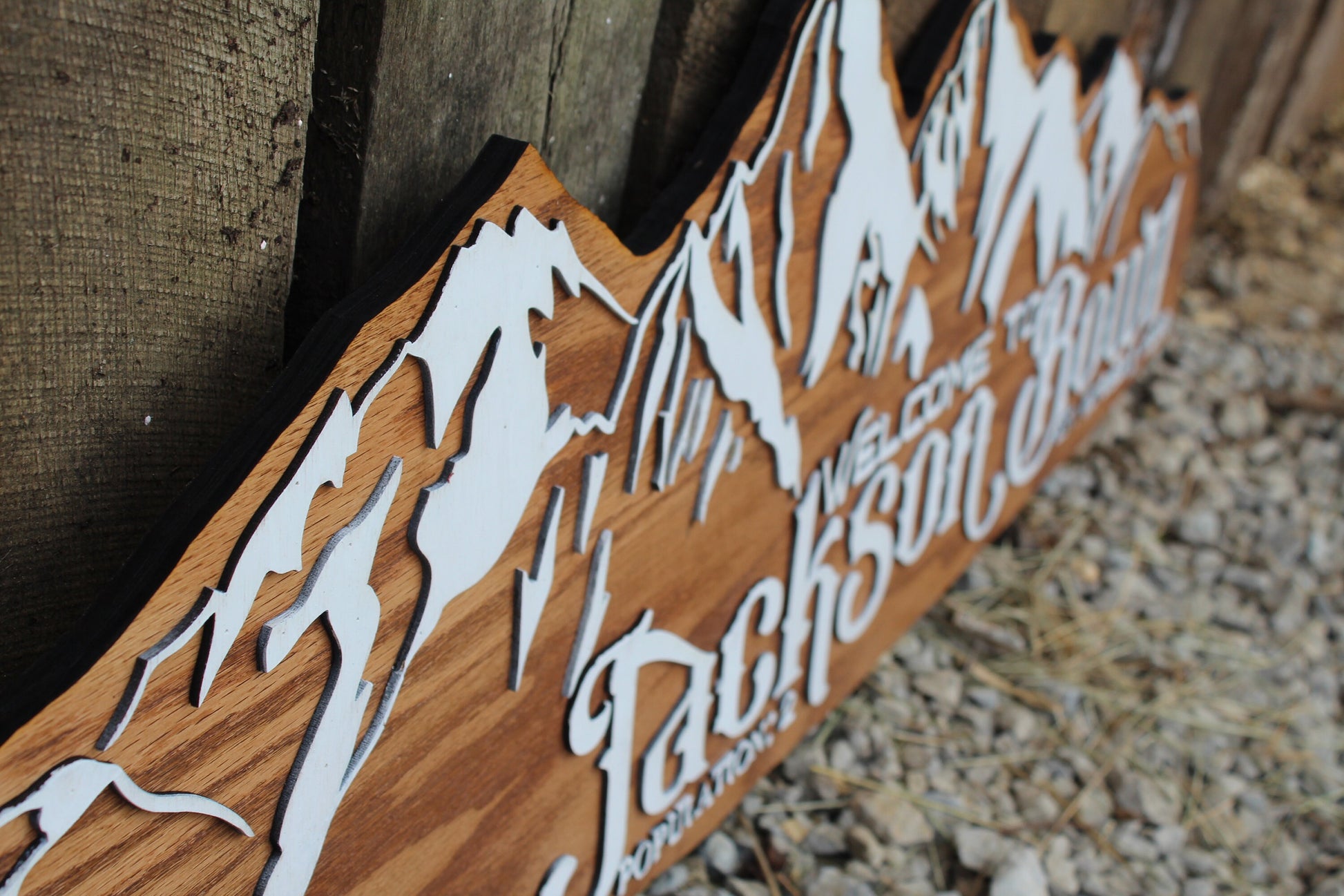 Large Custom Family Name Sign Over-sized Rustic Established Mountain Range Contour Shape Wood Raised Text