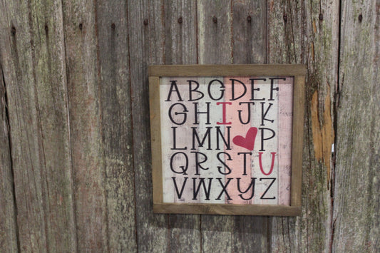 Valentines Wood Sign Alphabet ABC's Heart Sweetest Day Valentines Day I Heart You I Love You Shiplap Print Art Farmhouse Primitive Rustic