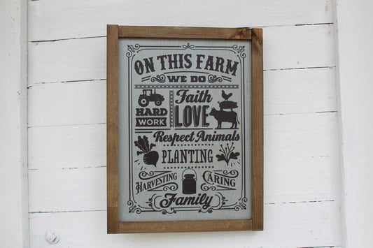 Farm Life Wood Sign On The Farm Love Work Tractor Faith Family Caring List of Quotes Farmhouse Rustic Barn Wood Decoration Pig Rooster Cow