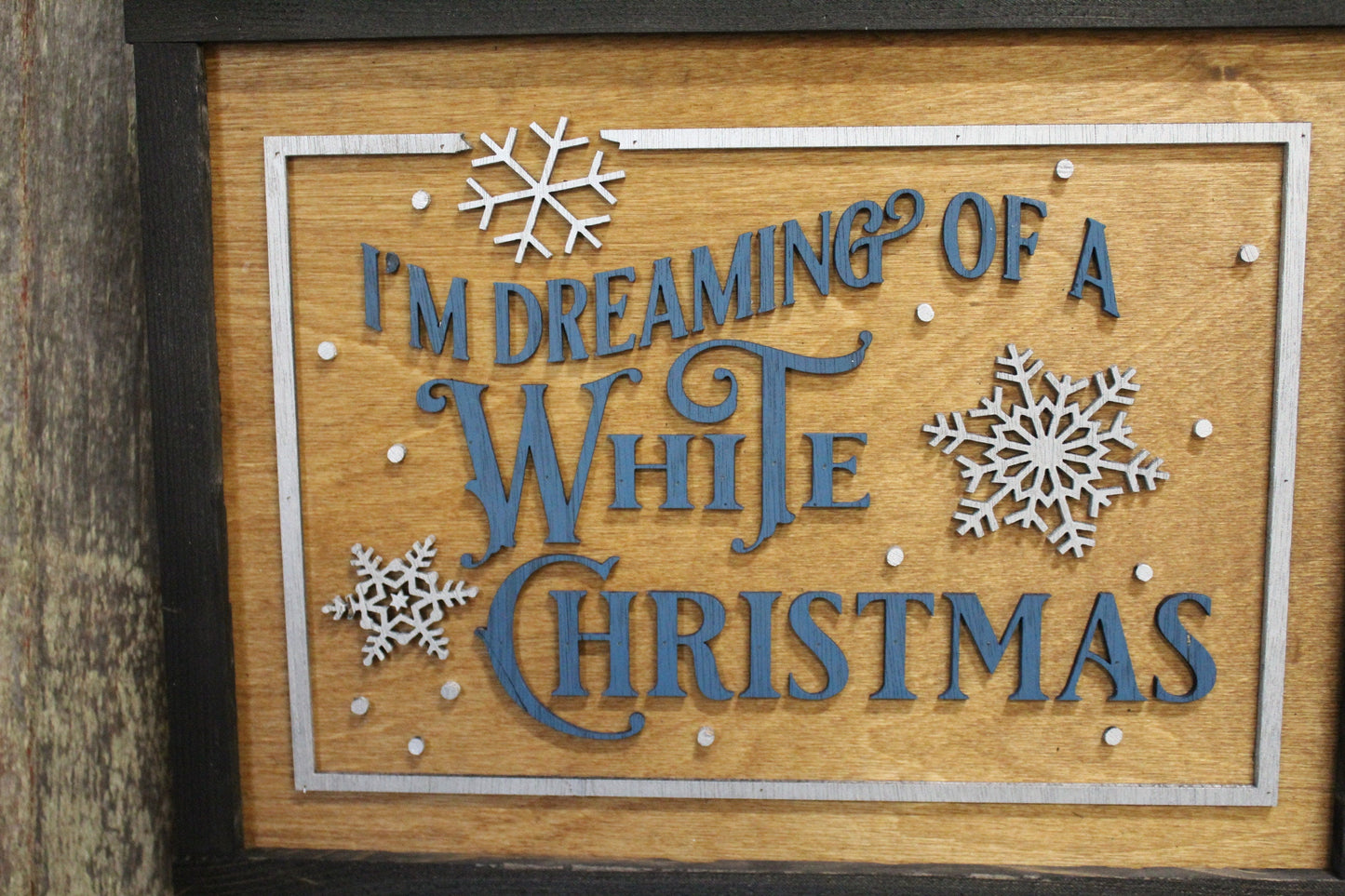 I'm Dreaming of a White Christmas Wood Sign Decoration Winter 3D Raised Text Country Farmhouse Cabin Decor Snowflake Merry Nostalgic Vintage