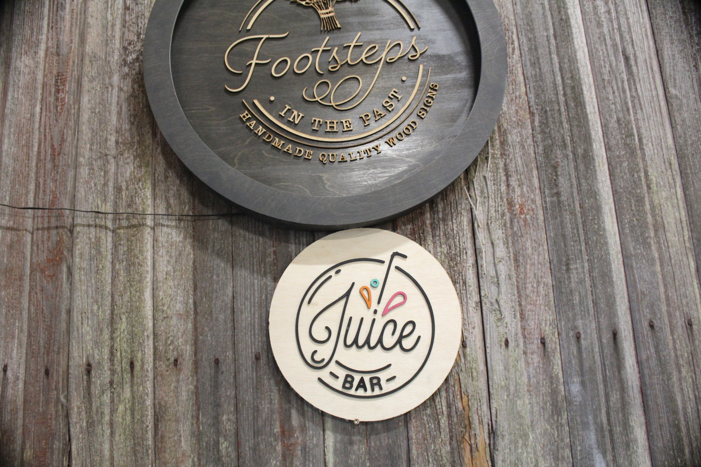 Round Juice Bar Sign Juice Stand 3D Text Large Contemporary Business Sign Straw Fruit Design Wall Art Decoration Wood Sign Lemonade