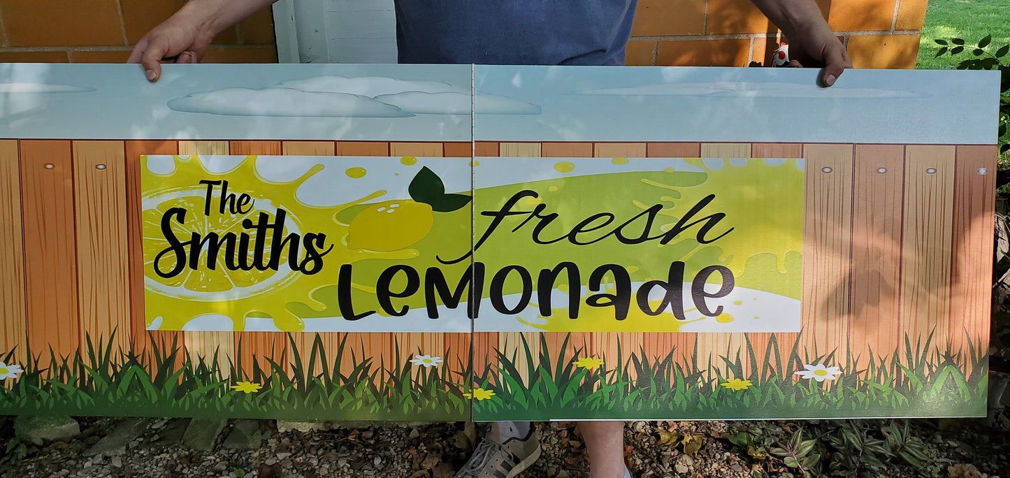 Lemonade Stand Sign Extra Large Custom Personalized with Your Name Free Standing Folding UV Printed Wood Business Huge Lemons Advertising
