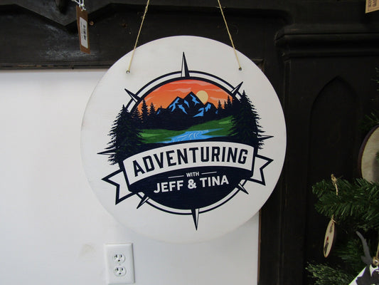 Blogger Youtuber Adventuring With Compass Wilderness Outdoors Camping Rv Hanging Sign Personalized Custom Round Circle Signage Gift Vanlife