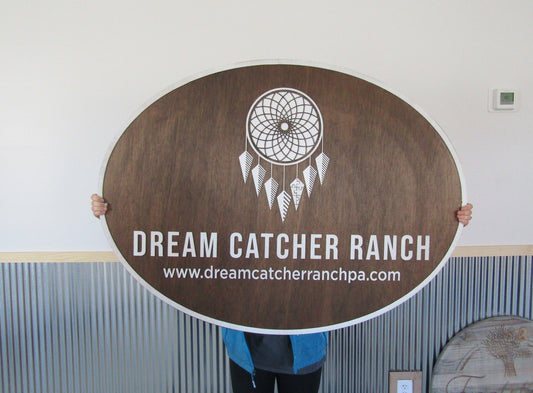 Custom Business Sign Stained Painted Handmade Dreamcatcher Ranch Advertising Oval 3D Large Hobby Farm Indoor Outdoor Laser Cut Wood Signage