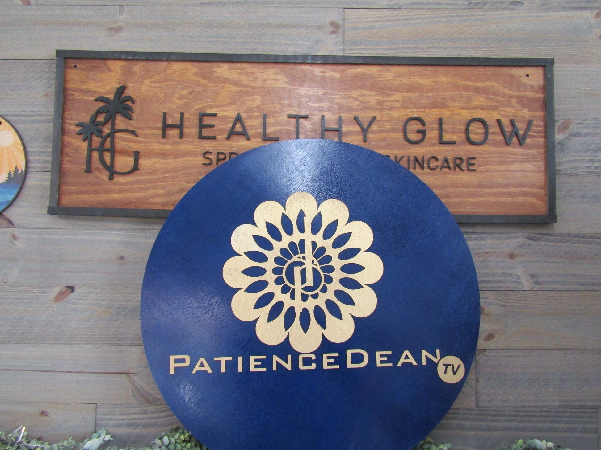 Custom Sign Round Business Commerical Signage Mandala Flower Made to Order Tv Store Front Small Shop Logo Blue Gold Circle Wooden Handmade