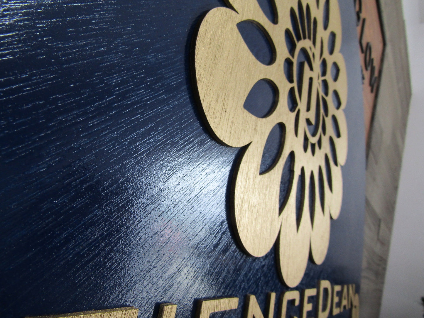 Custom Sign Round Business Commerical Signage Mandala Flower Made to Order Tv Store Front Small Shop Logo Blue Gold Circle Wooden Handmade