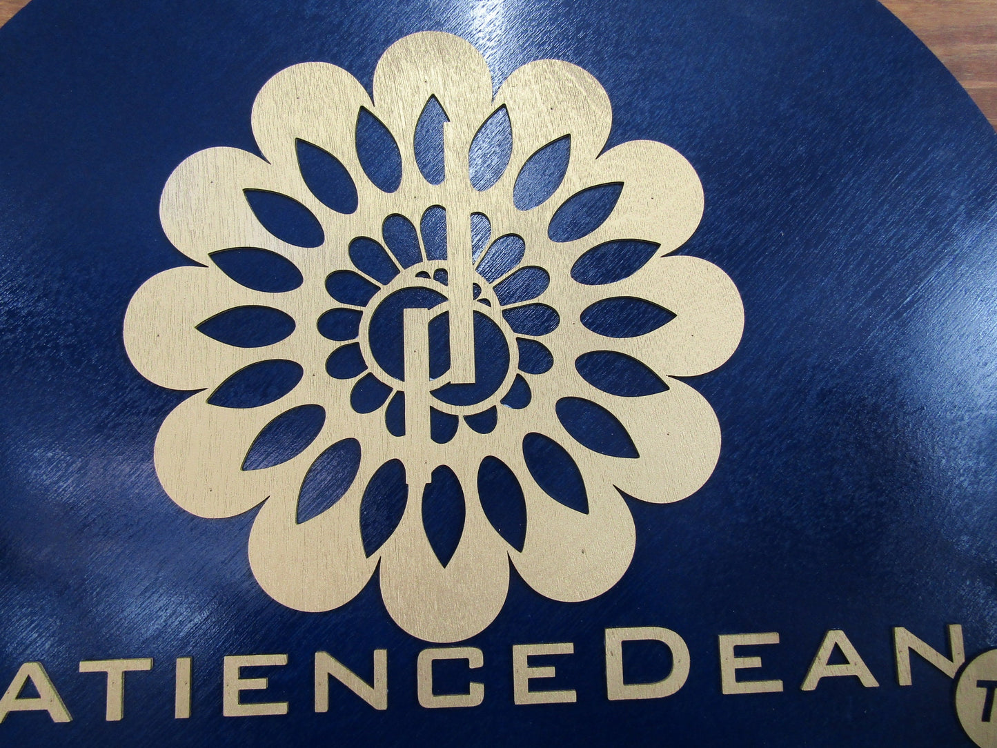 Custom Sign Round Business Commerical Signage Mandala Flower Made to Order Tv Store Front Small Shop Logo Blue Gold Circle Wooden Handmade