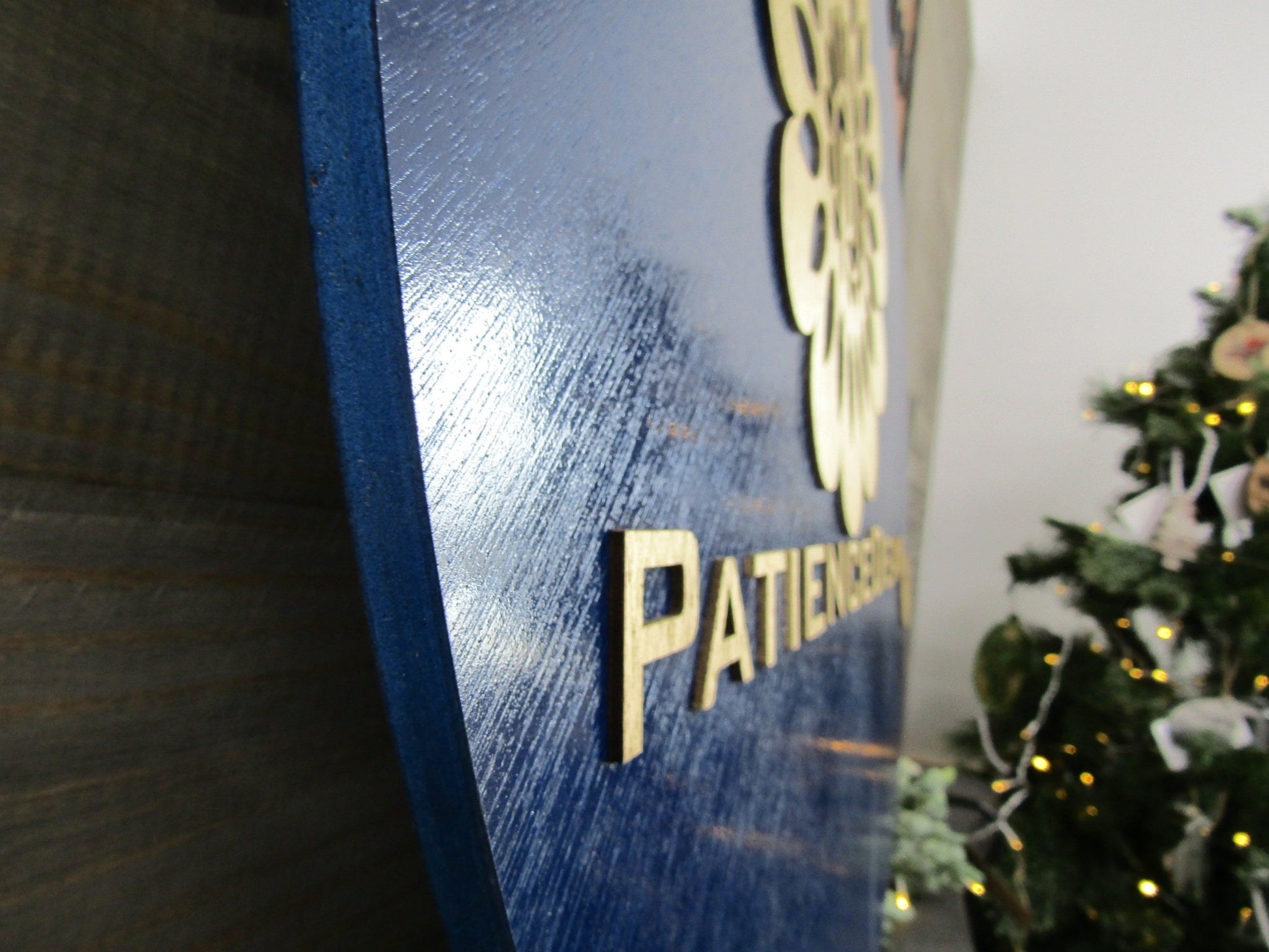 Custom Sign Round Business Commerical Signage Mandala Flower Made to Order Tv Store Front Small Shop Logo Blue Gold Circle Wooden Handmade