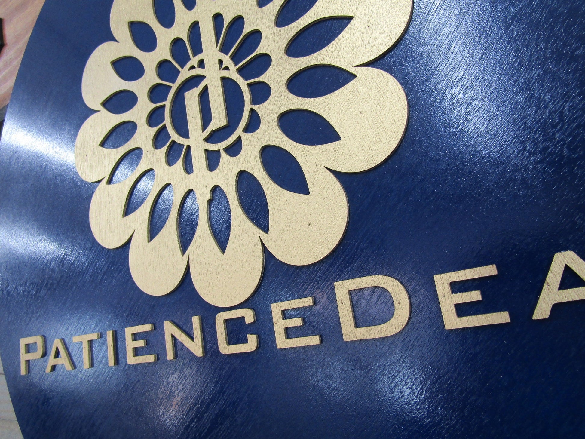 Custom Sign Round Business Commerical Signage Mandala Flower Made to Order Tv Store Front Small Shop Logo Blue Gold Circle Wooden Handmade