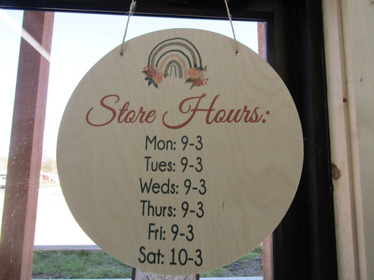 Business Store Hours Sign Commerical Signage Light Weight Small Business Hanging Sign Business Custom Circle Door Sign Color Wood Print