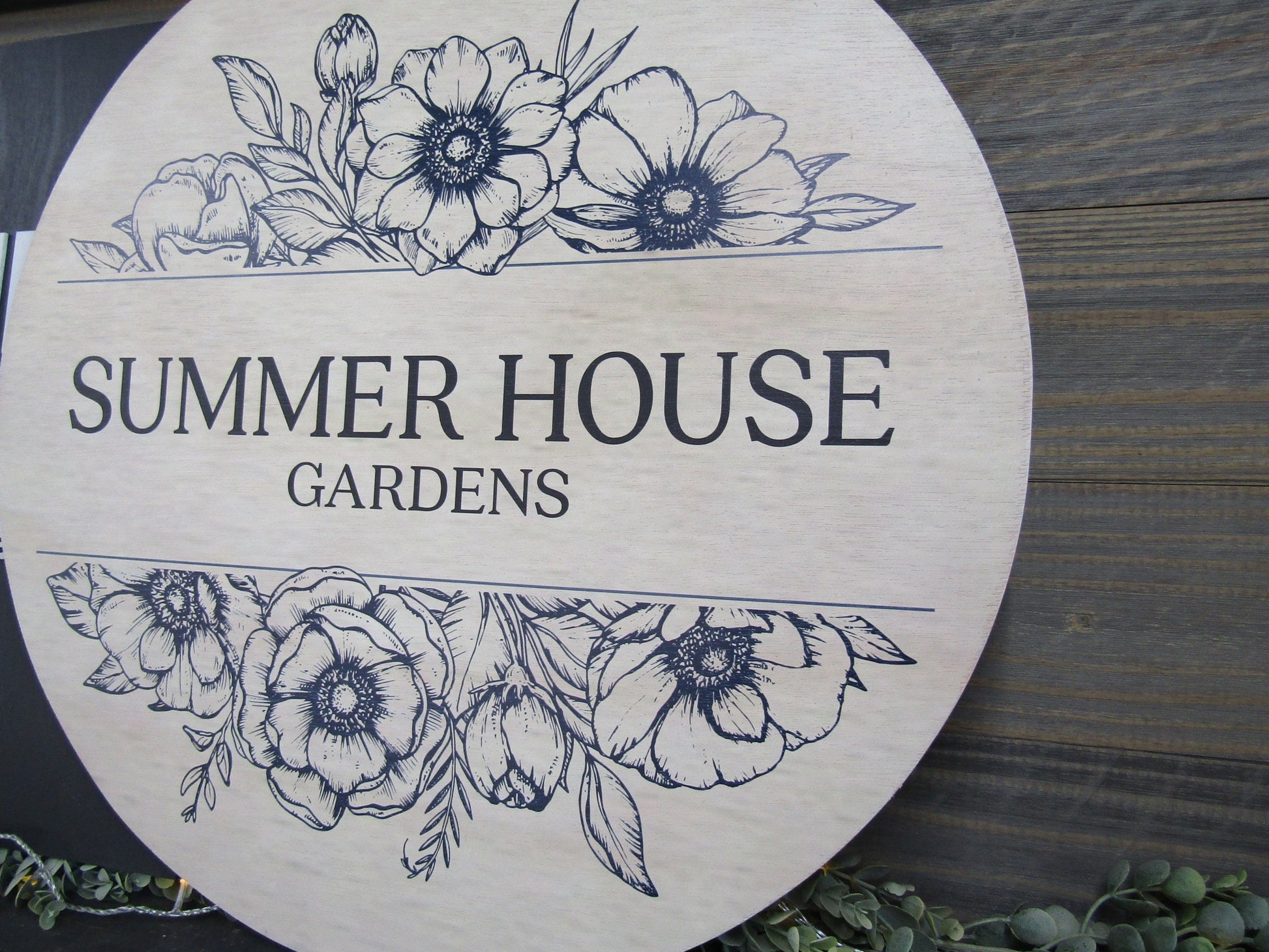 Small Business Sign Logo Your Actual Logo Round Summer House Gardens Design Custom Circle Personalized Floral Rose Wall Art Color Wood Print