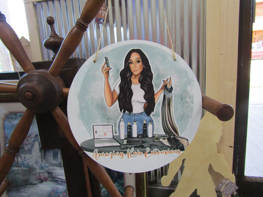 Hair Extensions Salon Booth Style Door Hanger Your Logo Character Small Business Lightweight Commerical Signage Beauty Stylist Beautician