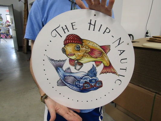 The Hip Nautic Goldfish Color Printed On Wood Logo Customized Personalized Nautical Professional Commerical Signage Lightweight Wood Sign