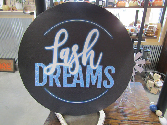 Small Business Custom Printed Wood Sign Eyelash Salon Eye Makeup Beautician Lashes Dreams Blue Neon Color Your Logo Personalized Door Hanger