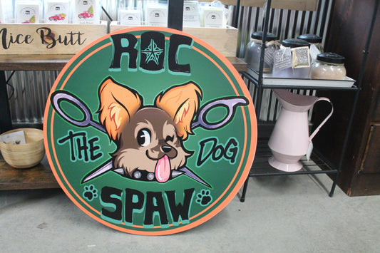 Dog Spa Business Sign Custom Printed Your Logo Puppy Paw Groomer Winking Cartoon Full Color Light Weight Door Hanger Store Front Signage